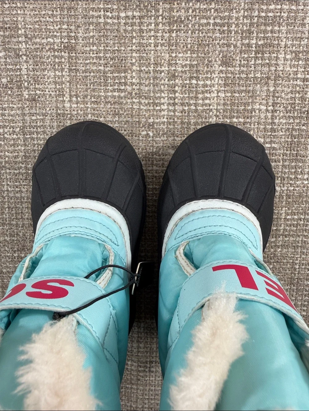 Sorel Kids Light Blue Winter Boots with white Faux Fur
